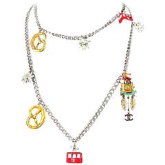 Chanel Charm Necklace - 2015 New Austrian Clock Pretzel Flower CC Crystal Silver