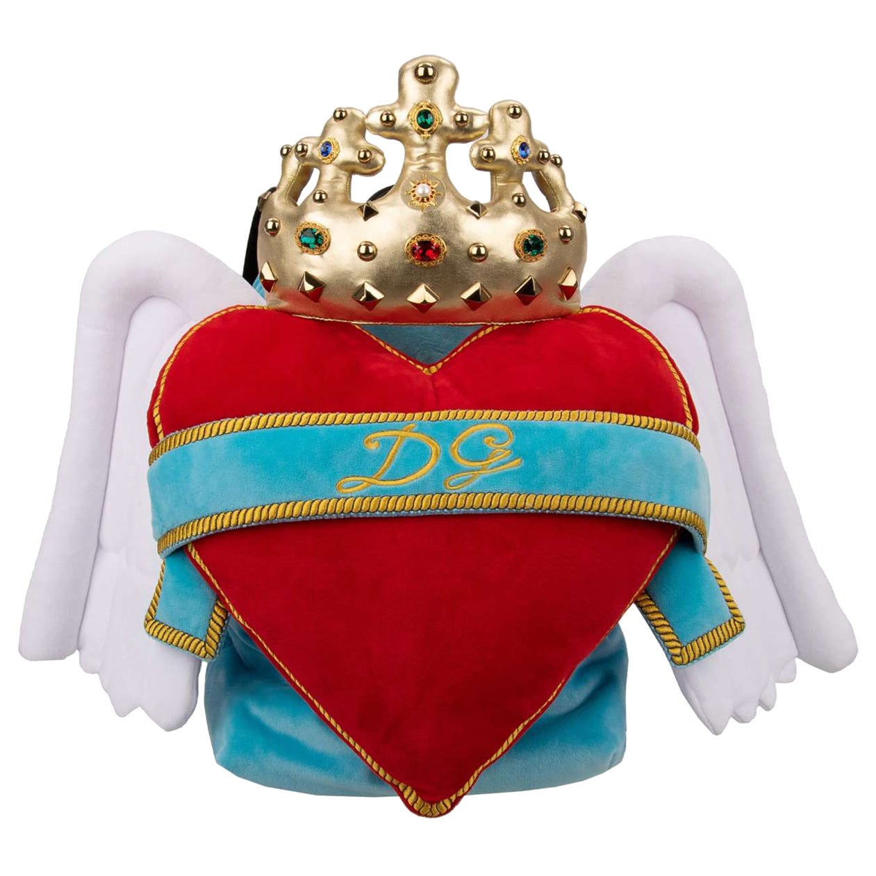 D&G - Unisex Velvet Heart Angel Backpack with Crystals Crown Red White For Sale