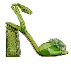 Dolce & Gabbana - Cinderella Crystal Pumps Sandals KEIRA Green 40 10