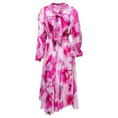 Balenciaga - Robe midi asymétrique plissée en soie imprimée rose, taille M