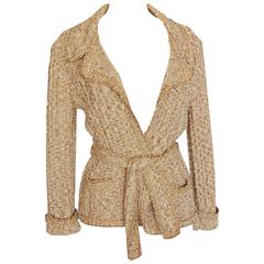 Chanel 06P Oatmeal Tan Boucle Knit Wrap Cardigan Sweater with Belt Sz 44 12