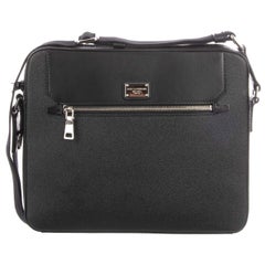 D&G - Dauphine Leather Crossbody Messenger Bag with Logo and Pockets Black