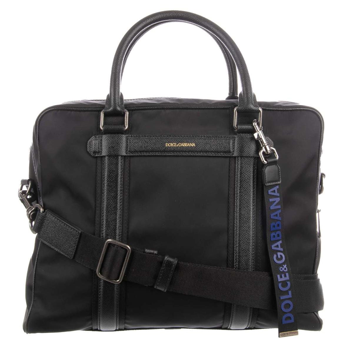 Dolce & Gabbana - Large Nylon Briefcase Bag with Logo Pendant and Pockets Black For Sale