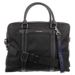 Dolce & Gabbana - Large Nylon Briefcase Bag with Logo Pendant and Pockets Black