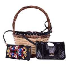 Dolce & Gabbana - Straw Basket Tote AGNESE with Snakeskin Pouch Brown Black