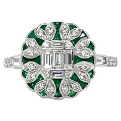 Antique Emerald and Diamond Ring in 18k White Gold