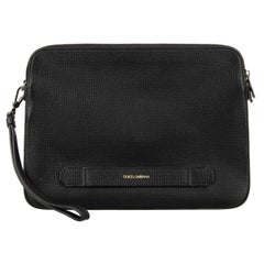 D&G - Palmellato Leather Pouch Briefcase with 3 compartments and Logo Black
