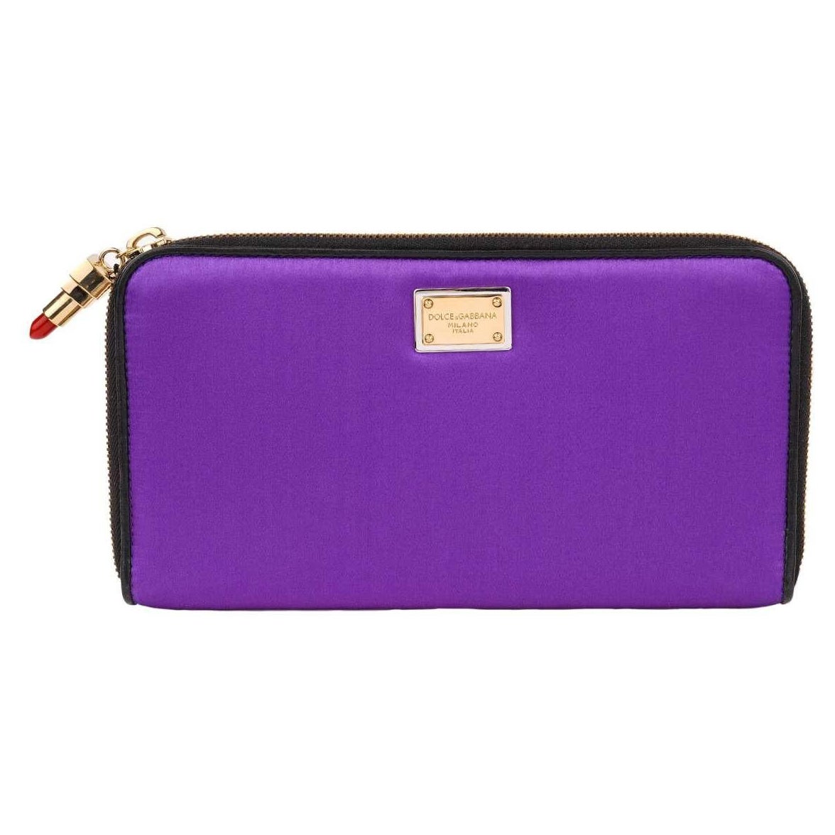 Dolce & Gabbana - Clutch Silk Bag with DG Logo and Lipstick Pendant Purple Gold For Sale