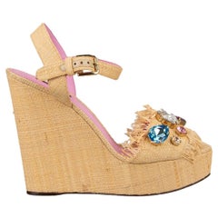 Dolce & Gabbana - Plateau Straw Sandals BIANCA with Crystals Beige EUR 41