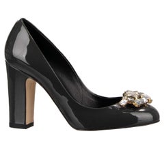 Dolce & Gabbana - Patent Leather Heels Pumps VALLY Crystal Brooch Grey 35 5