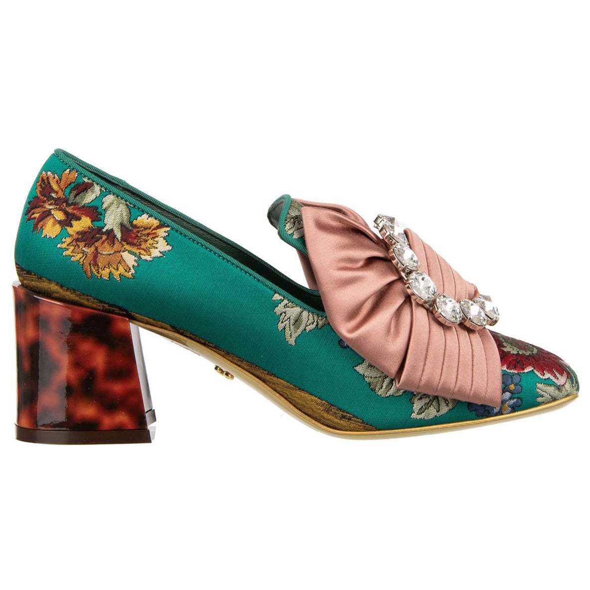 Dolce & Gabbana - Baroque Brocade Silk Bow Heel Pumps JACKIE Green Pink EUR 37.5 For Sale