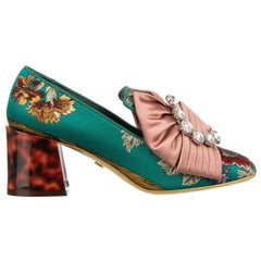 Dolce & Gabbana - Baroque Brocade Silk Bow Heel Pumps JACKIE Green Pink EUR 37.5