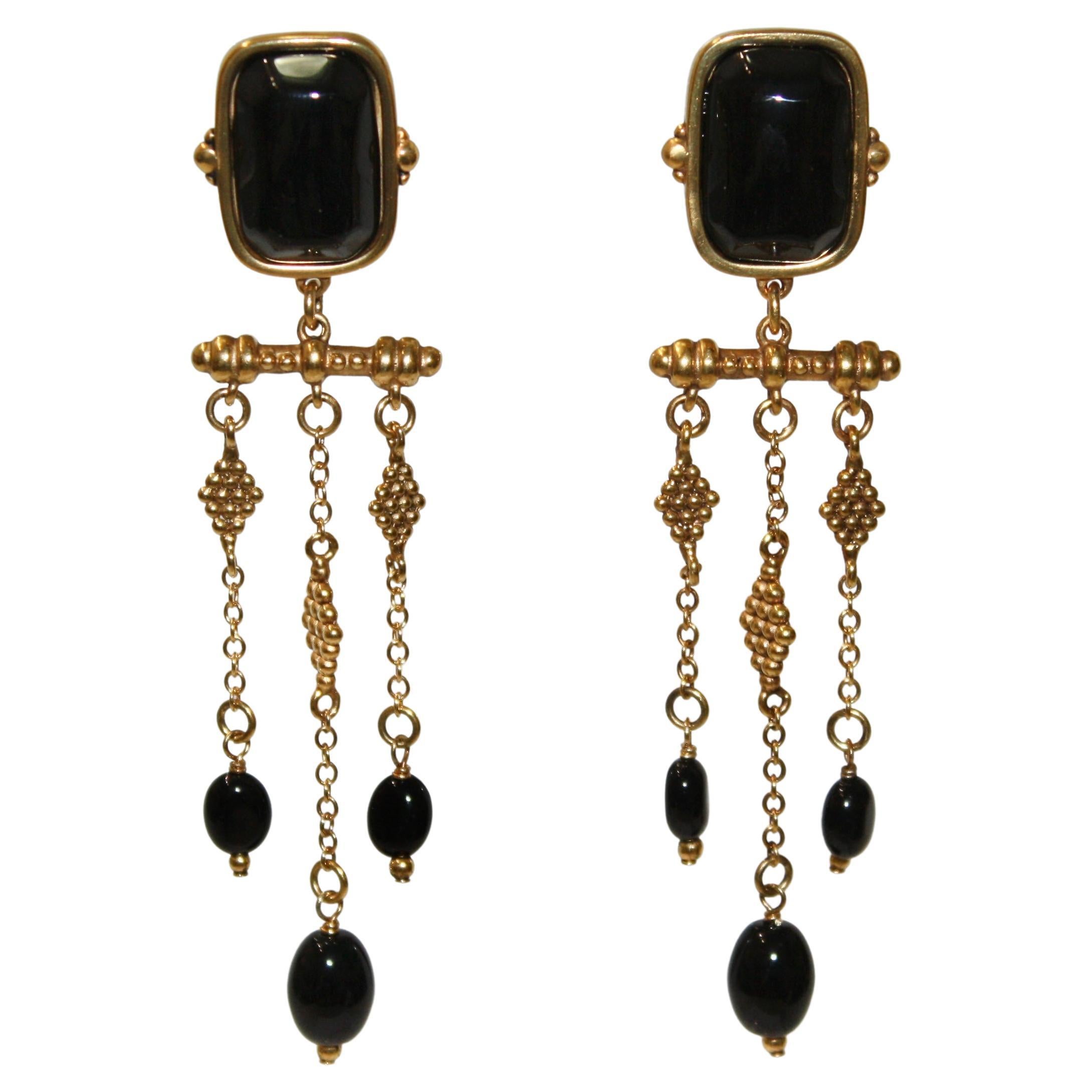 Goossens Paris Long Black Agate Earrings 