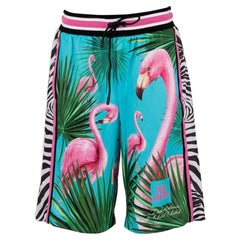 D&G - DJ Khaled Bermudas Shorts with Flamingo and Zebra Print Blue Pink 58