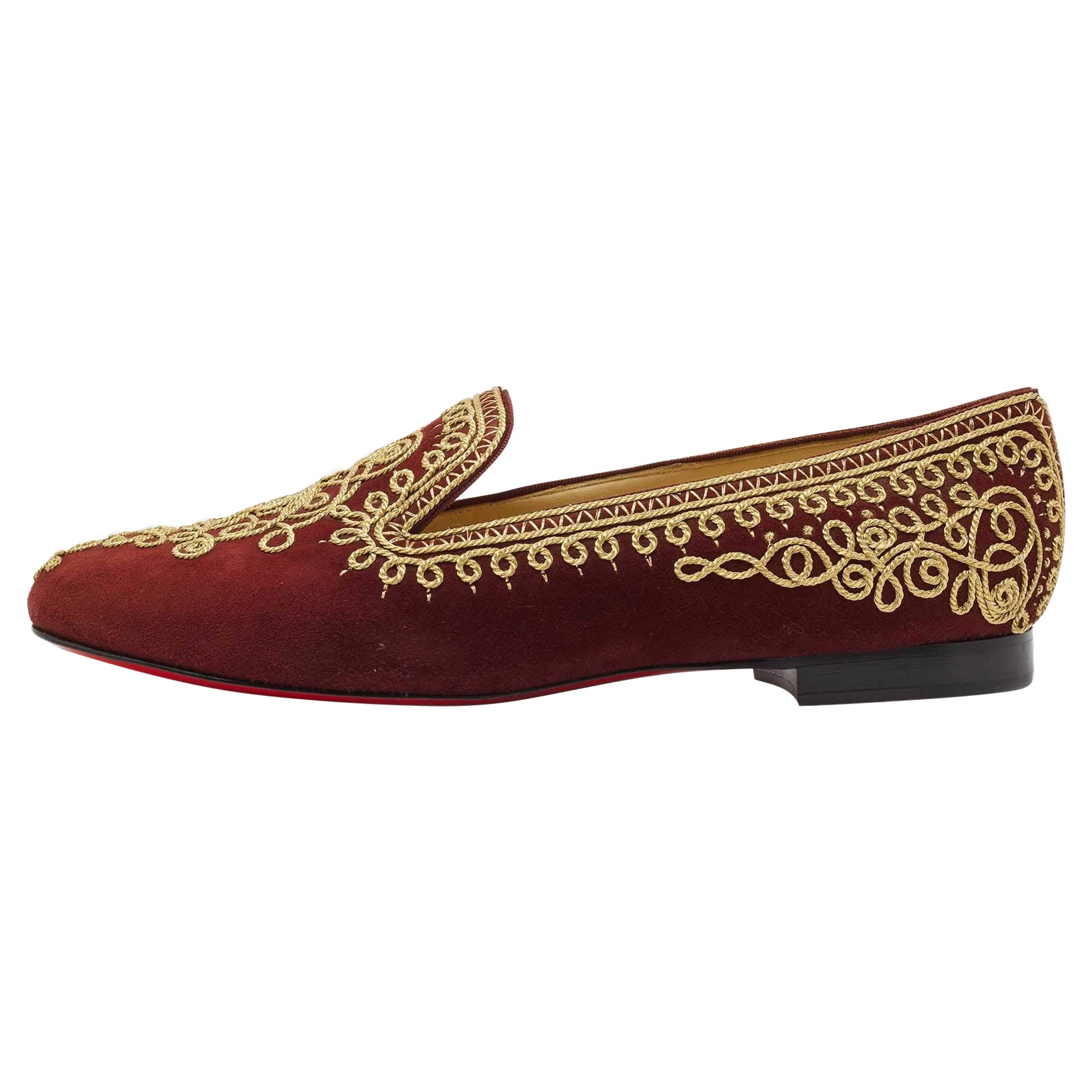 Christian Louboutin Burgundy Embroidered Mamounia Smoking Slippers Size 40.5