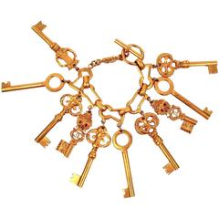 Chanel Skeleton Key Bracelet Vintage Gold Charm CC 93P Cuff Bangle 1993
