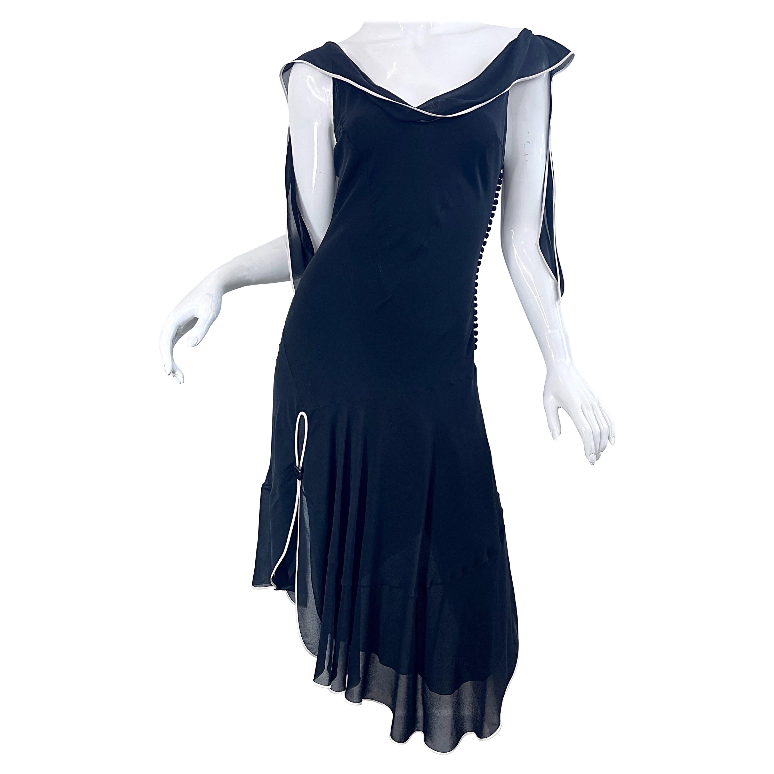 Christian Dior by John Galliano S/S 2005 Size 6 Black White Silk Chiffon Dress For Sale