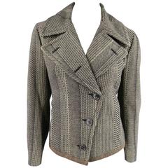 DRIES VAN NOTEN Size 8 Beige & Black Print Wool Pointed Lapel Jacket 4