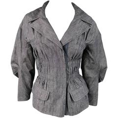 LOUIS VUITTON Size 6 Navy Cotton / Ramie Ruched Sleeve Pleated Jacket 7