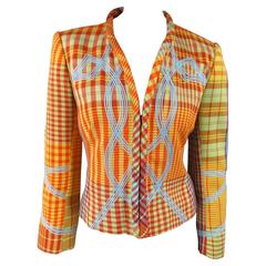 Vintage Christian LaCroix Orange and Yellow Plaid Hook Eye Jacket, Size 6 
