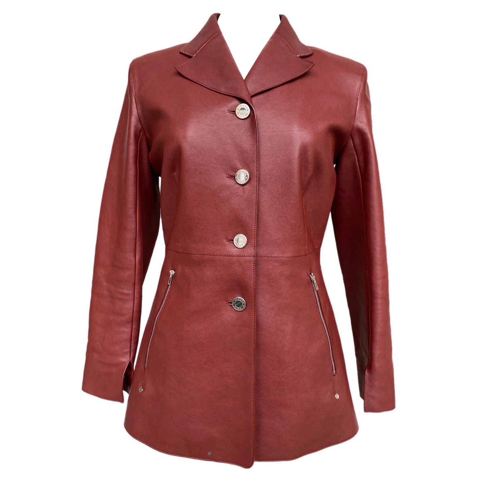 Hermes burgundy leather jacket 