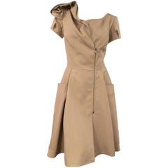 Oscar de la Renta Beige Wool and Silk Dress - Size US 6