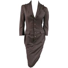 DSQUARED2 Size 8 Brown & Purple Pinstripe Wool Peak Lapel Suit Dress