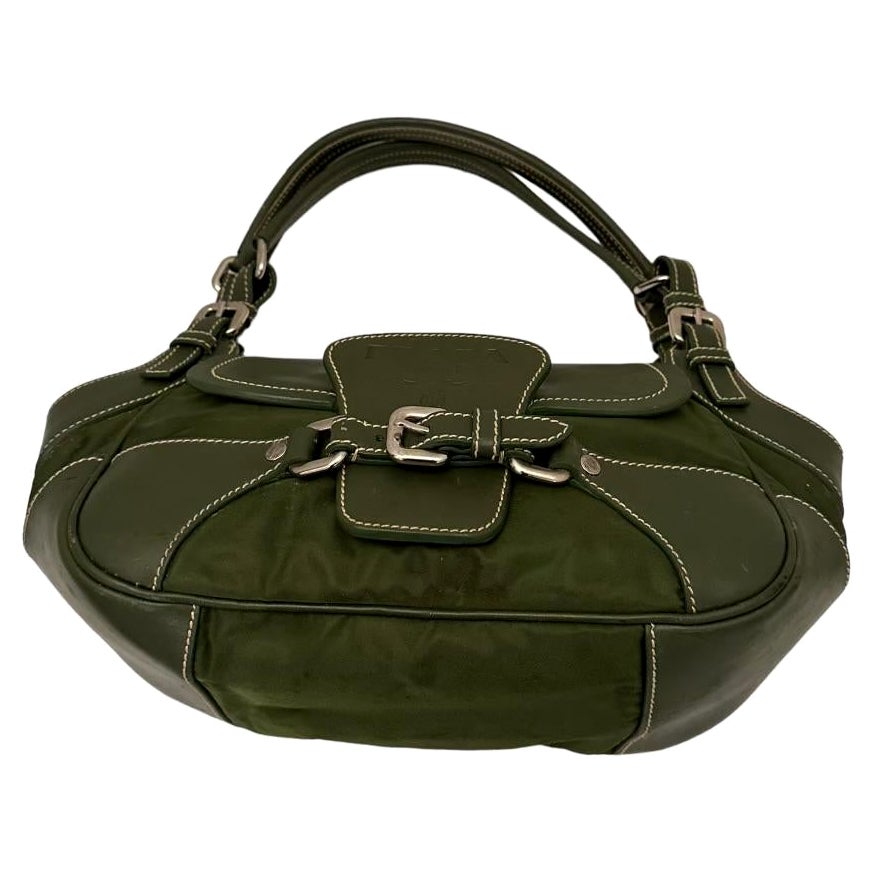 Prada Olive Strap Pocket Canvas Leather Bag