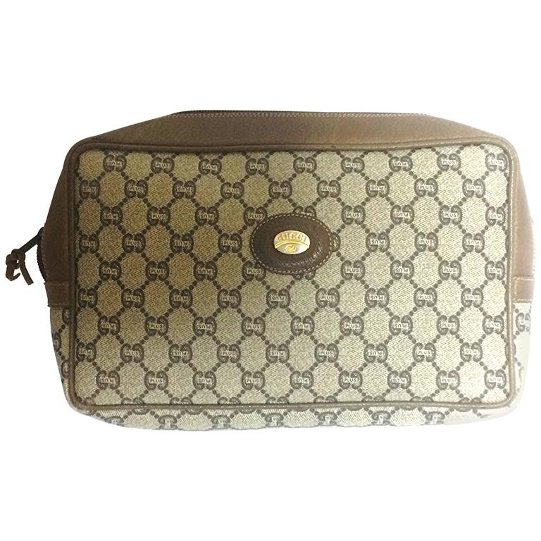 80's vintage Gucci Plus beige monogram clutch bag, cosmetic, toiletry pouch.  at 1stDibs | vintage gucci plus bag, gucci plus vintage bag, gucci monogram  clutch