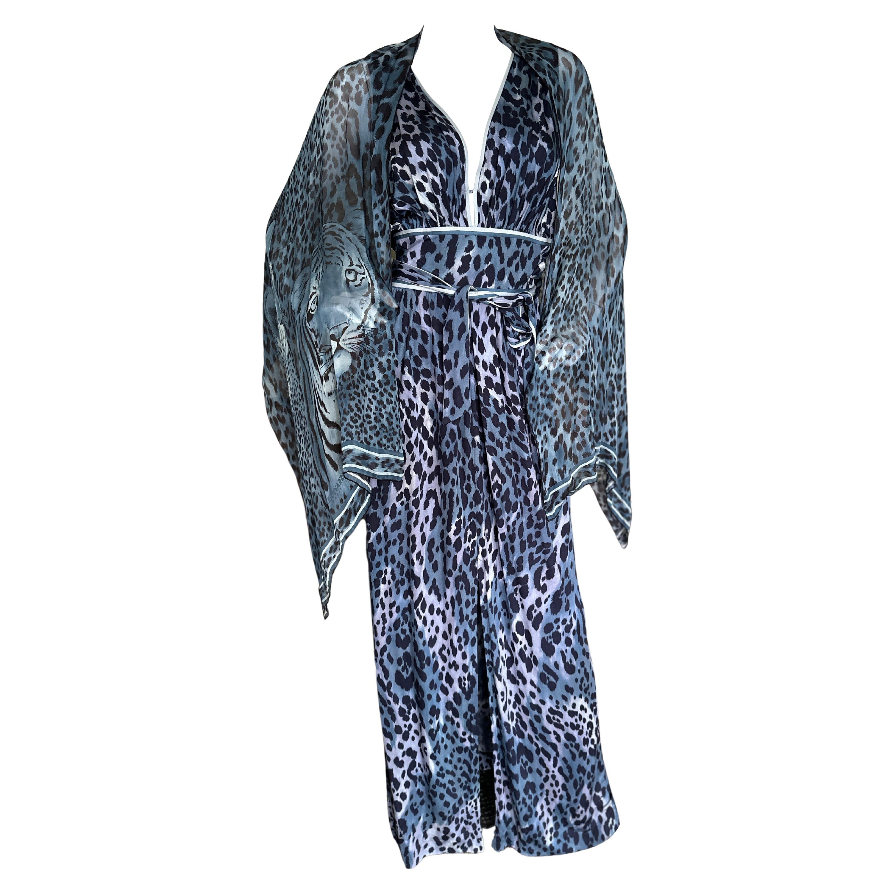 Leonard Paris Vintage Silk Leopard Print Evening Dress with Matching Shawl sz 48 For Sale