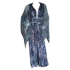 Leonard Paris Vintage Silk Leopard Print Evening Dress with Matching Shawl sz 48
