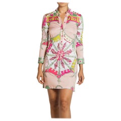 Emilio Pucci - Robe chemise fluide en jersey de rayonne rose et verte, années 2000