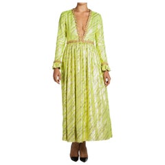 1960S Oscar De La Renta Lime Green Lurex Metallic Gown