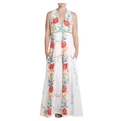Morphew Collection White & Coral Organic Cotton Hand Embroidered Jumpsuit