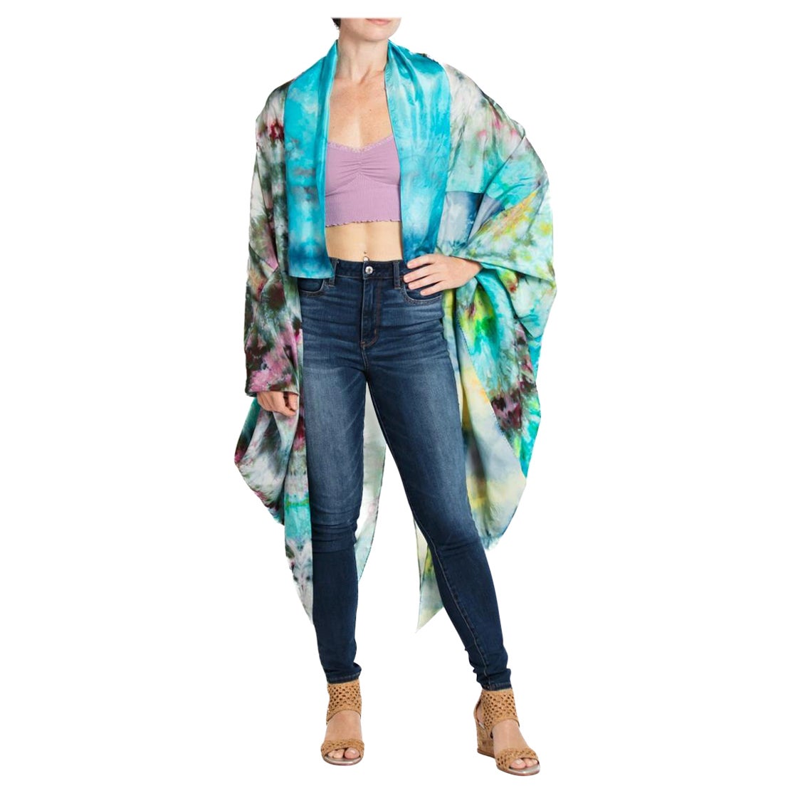 Morphew Collection Aqua & Gray  Silk Ice Dyed Cocoon For Sale