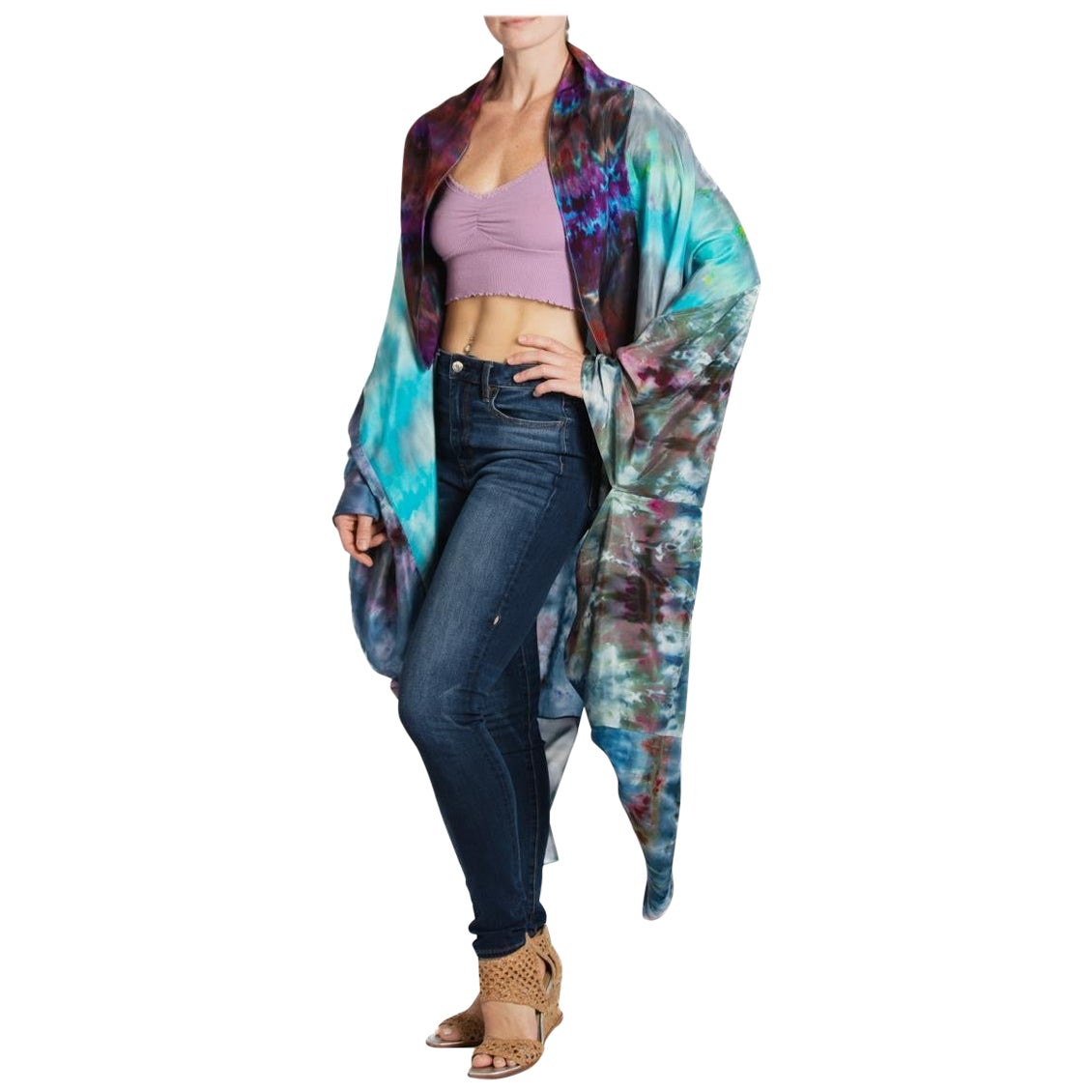 Morphew Collection Purple & Aqua Silk Ice Dyed Cocoon For Sale