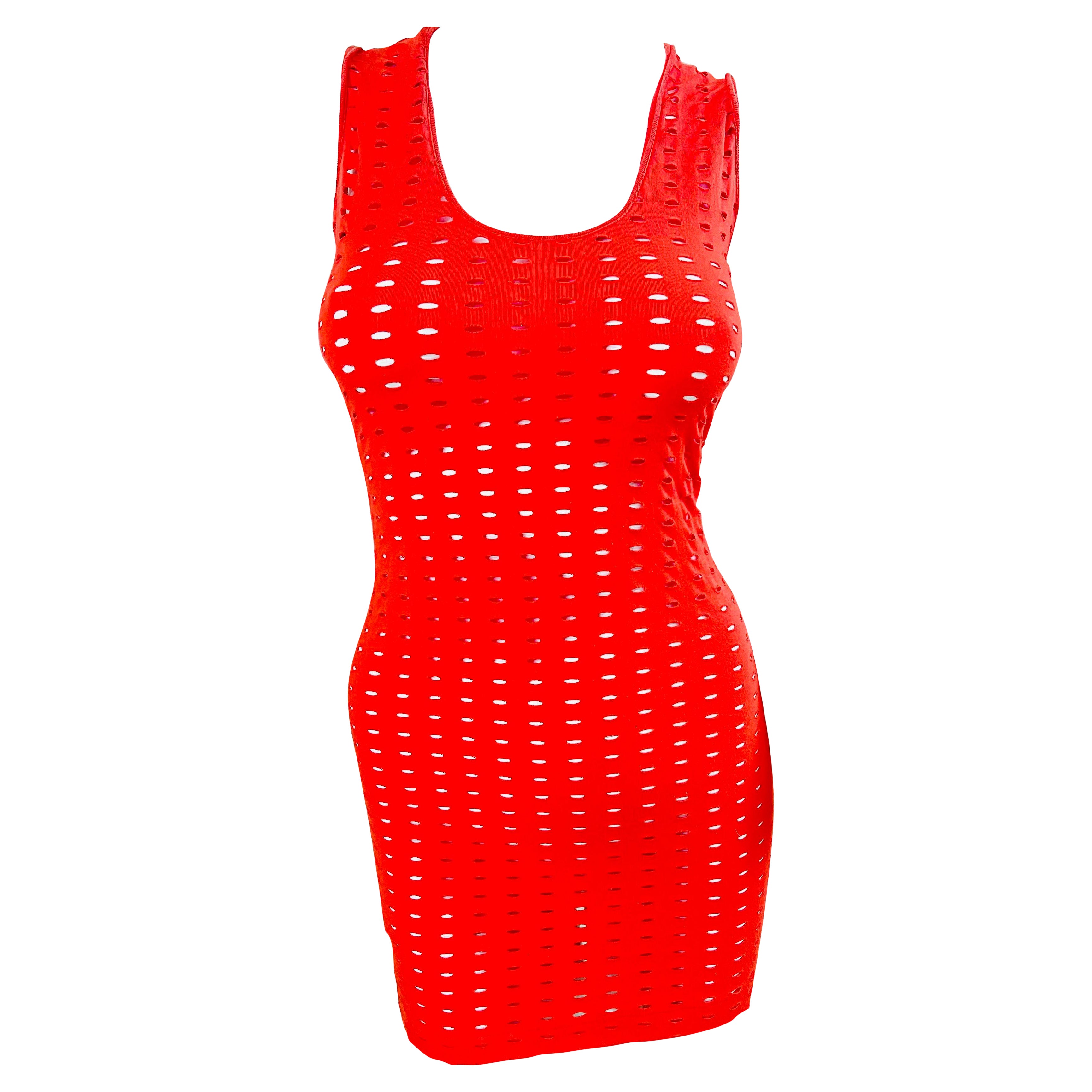 Gianni Versace Couture Spring 2002 Runway Red Cut Out Vintage Y2K Mini Dress For Sale