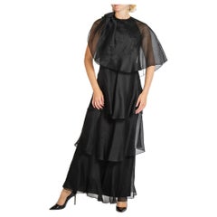 Vintage 1970S Richilene Black Silk Gazar Gown