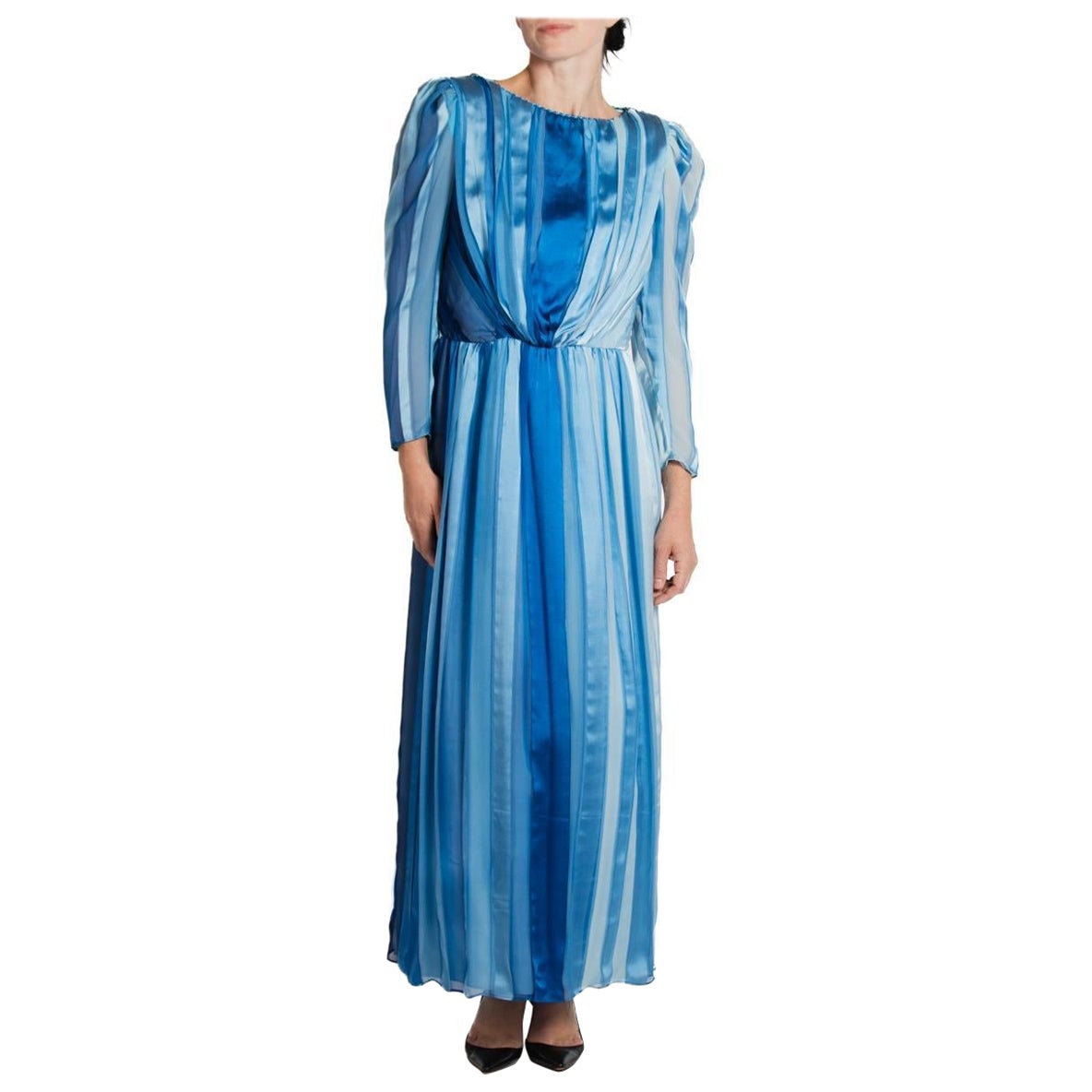 1980S Blaues Seiden Sax Fifth Avenue Kleid im Angebot