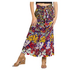 1970S Black & Floral Silk Bergdorf Goodman Skirt