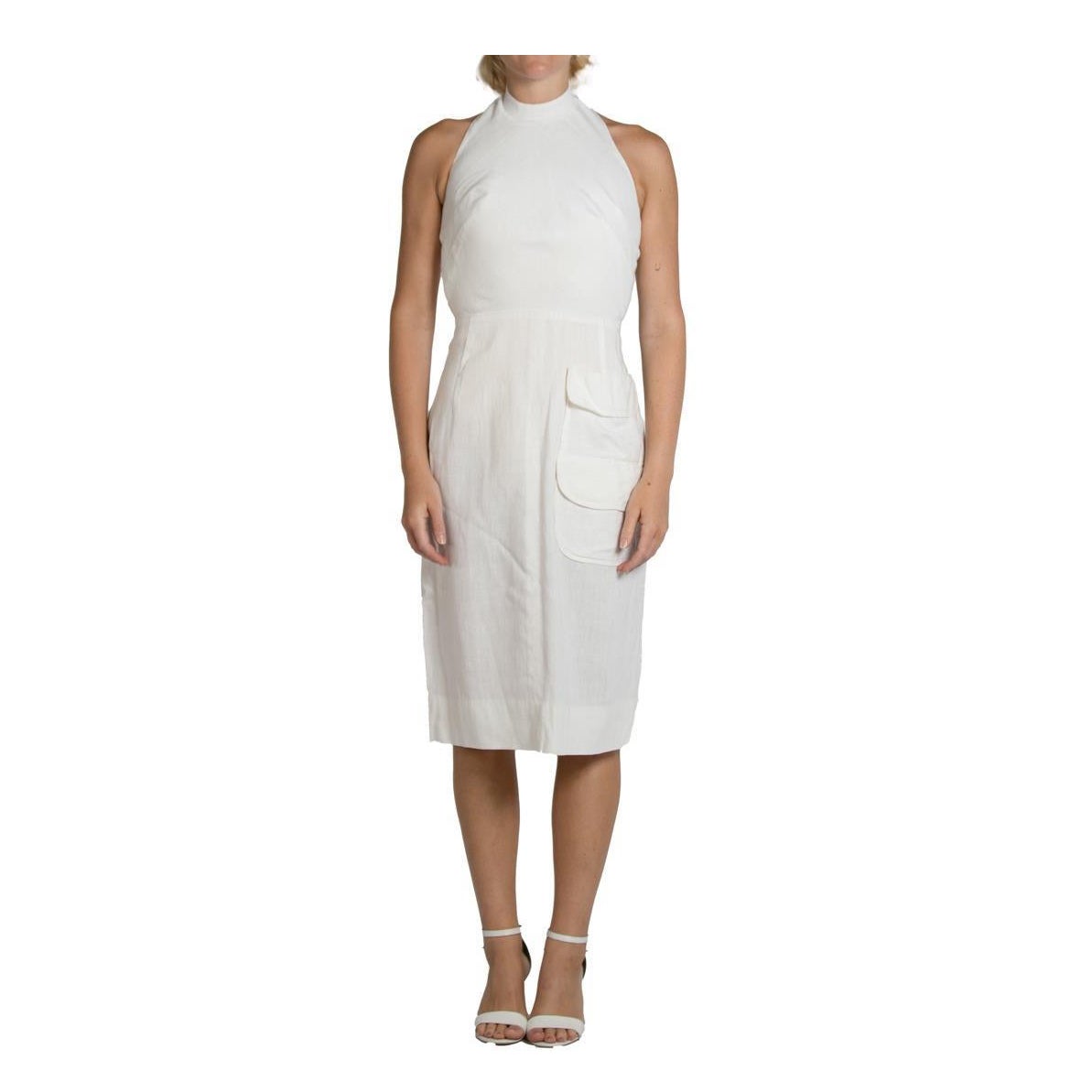 1990S White Linen High Neck Halter Top Dress For Sale