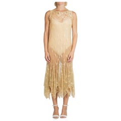 1920S Gold Seide Lamé Sheer mit Spitze Kleid