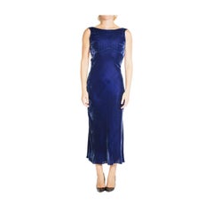 1930S Cobalt Blue Velvet Bias Cut Halter Top Gown