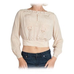 Edwardian Blush Silk Top With Hand Embroidery