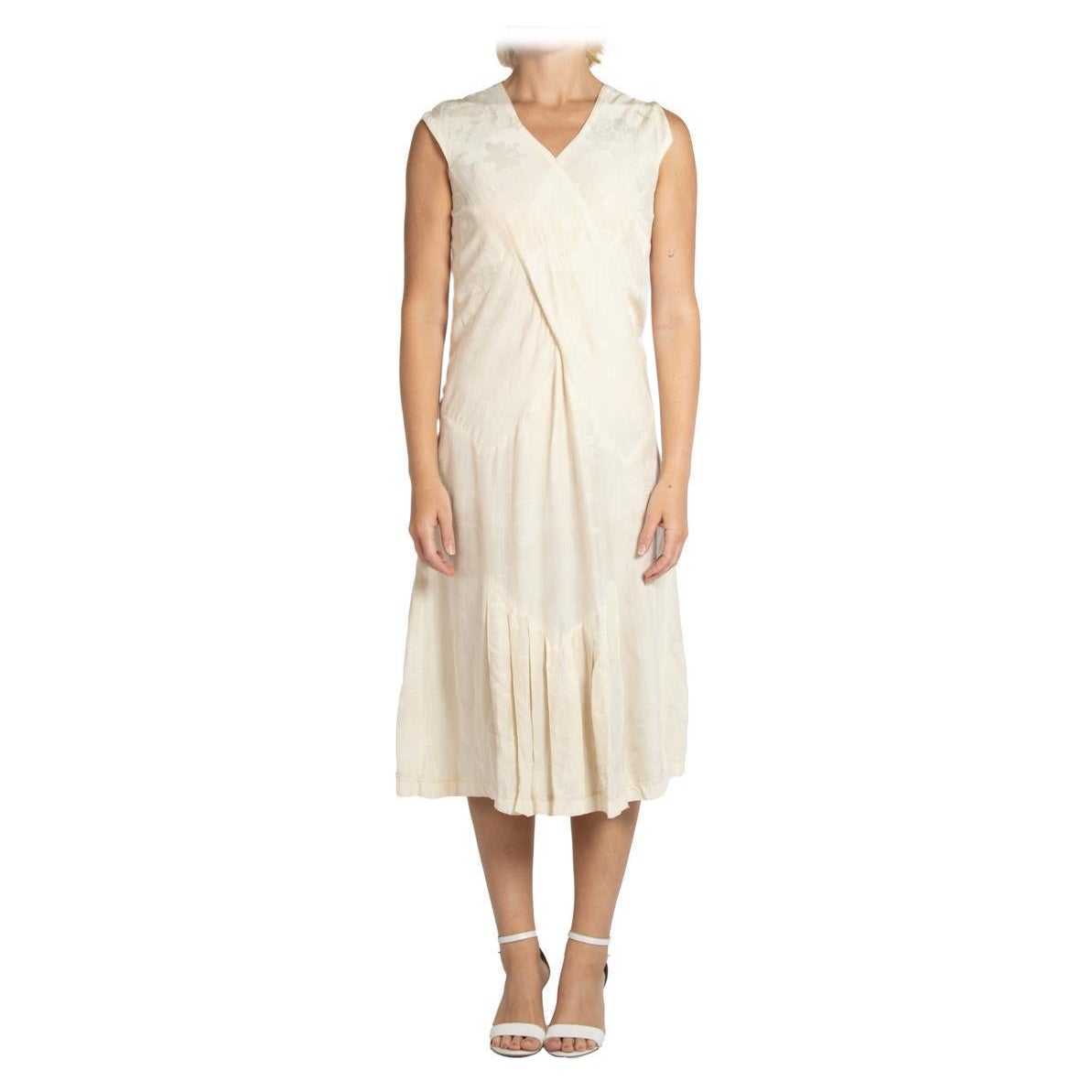 1920S Elfenbeinfarbenes Minimalistisches Kleid aus Seidenjacquard im Angebot