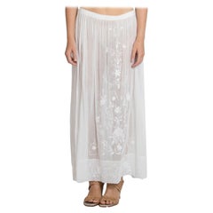 Edwardian White Cotton Voile Skirt With Exceptional Hand-Embroidery