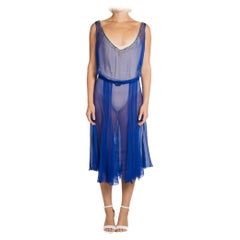 1920S Cobalt Blue Chiffon Dress With Crystals