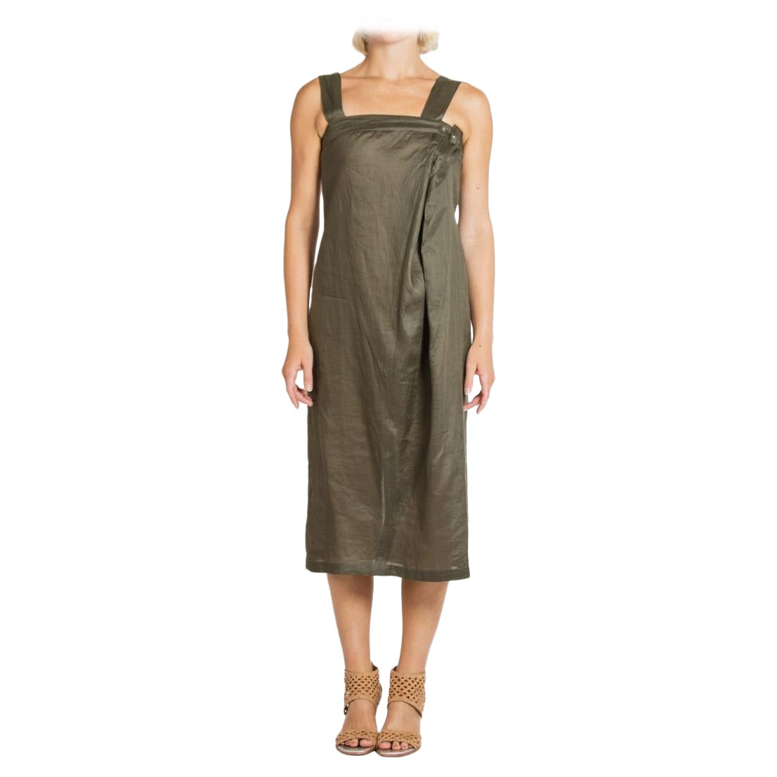 Brown 1990S Jil Sander Dark Gray Linen Dress With Buckle Detail For Sale