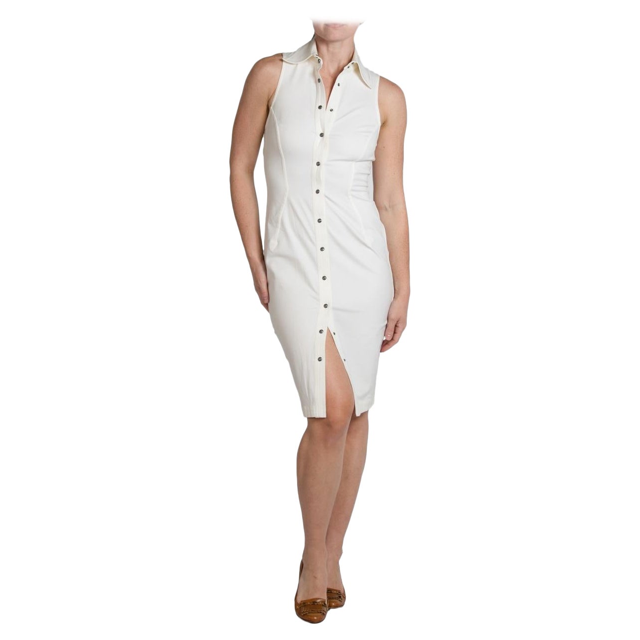 1990S GIANNI VERSACE Off White Rayon & Lycra Sleeveless Dress For Sale