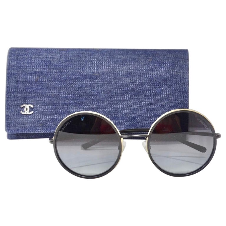 Denim and metal rounded sunglasses
